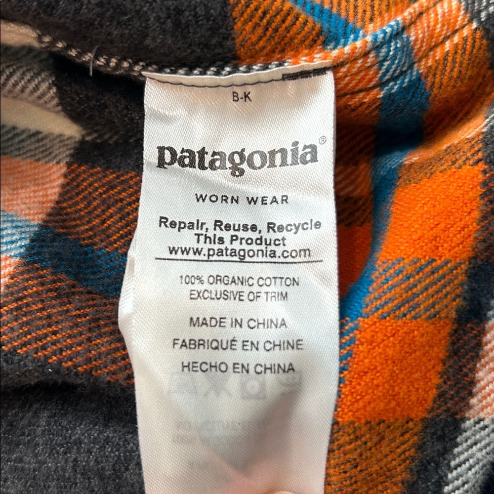 Patagonia Organic Cotton Plaid Shirt - Orange, Blue, and Gray Size Large - Picture 8 of 12